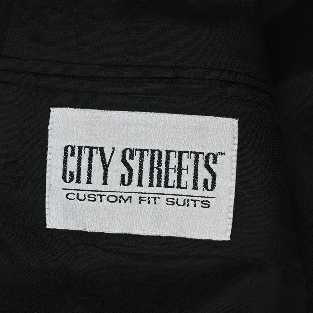 Vtg Mens Double Breasted 44R 34x30 Black Wool Mens Jacket Pants Suit